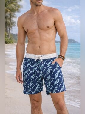 Vintage Reyn Spooner Board Tie Front Print Broad Shorts Size 34